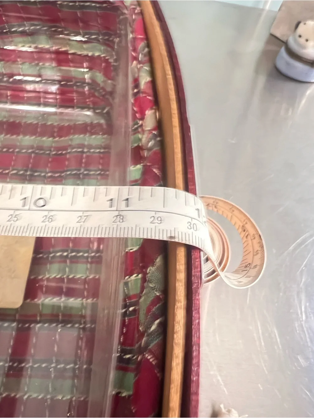 Longaberger Red Plaid Square Woven Basket with Wooden Handle